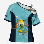 Custom Bowls Australia Cross Shoulder Shirt Teal Color Curve Sporty - Aussie Hoodie