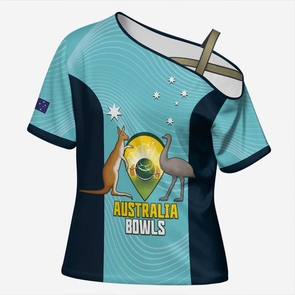 Custom Bowls Australia Cross Shoulder Shirt Teal Color Curve Sporty - Aussie Hoodie