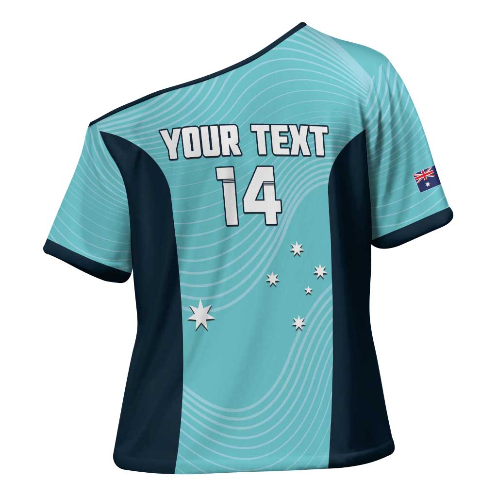 Custom Bowls Australia Cross Shoulder Shirt Teal Color Curve Sporty - Aussie Hoodie