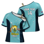 Custom Bowls Australia Cross Shoulder Shirt Teal Color Curve Sporty - Aussie Hoodie