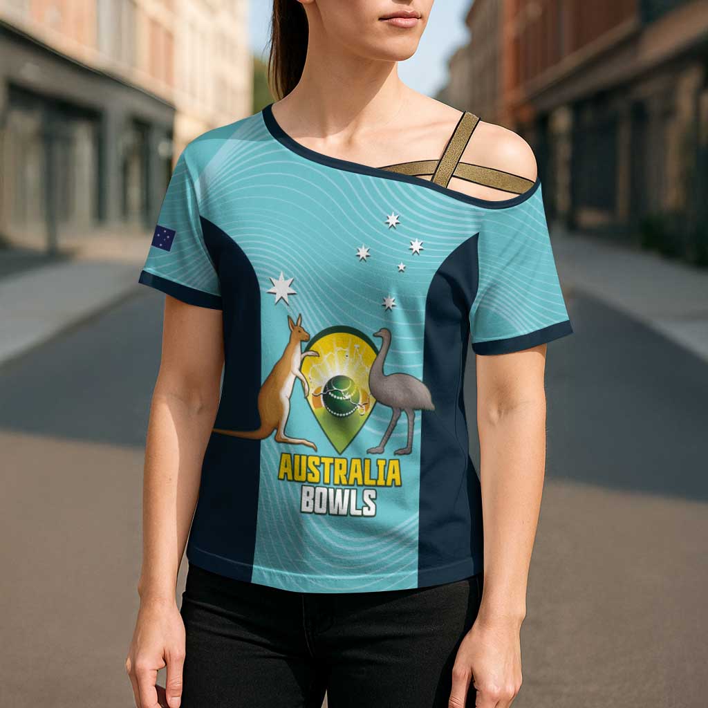 Custom Bowls Australia Cross Shoulder Shirt Teal Color Curve Sporty - Aussie Hoodie