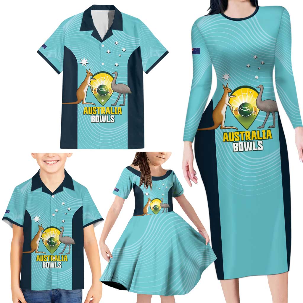 Custom Bowls Australia Family Matching Long Sleeve Bodycon Dress and Hawaiian Shirt Teal Color Curve Sporty - Aussie Hoodie