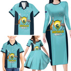 Custom Bowls Australia Family Matching Long Sleeve Bodycon Dress and Hawaiian Shirt Teal Color Curve Sporty - Aussie Hoodie