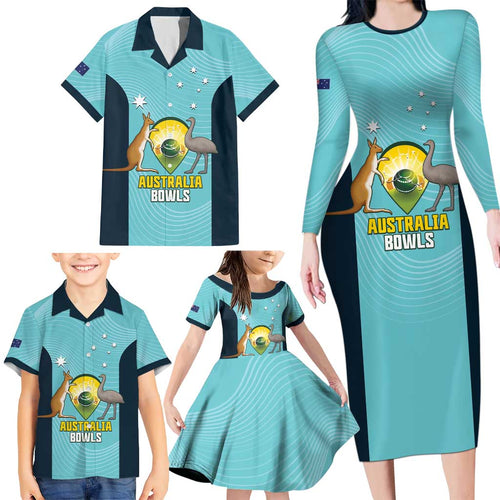 Custom Bowls Australia Family Matching Long Sleeve Bodycon Dress and Hawaiian Shirt Teal Color Curve Sporty - Aussie Hoodie