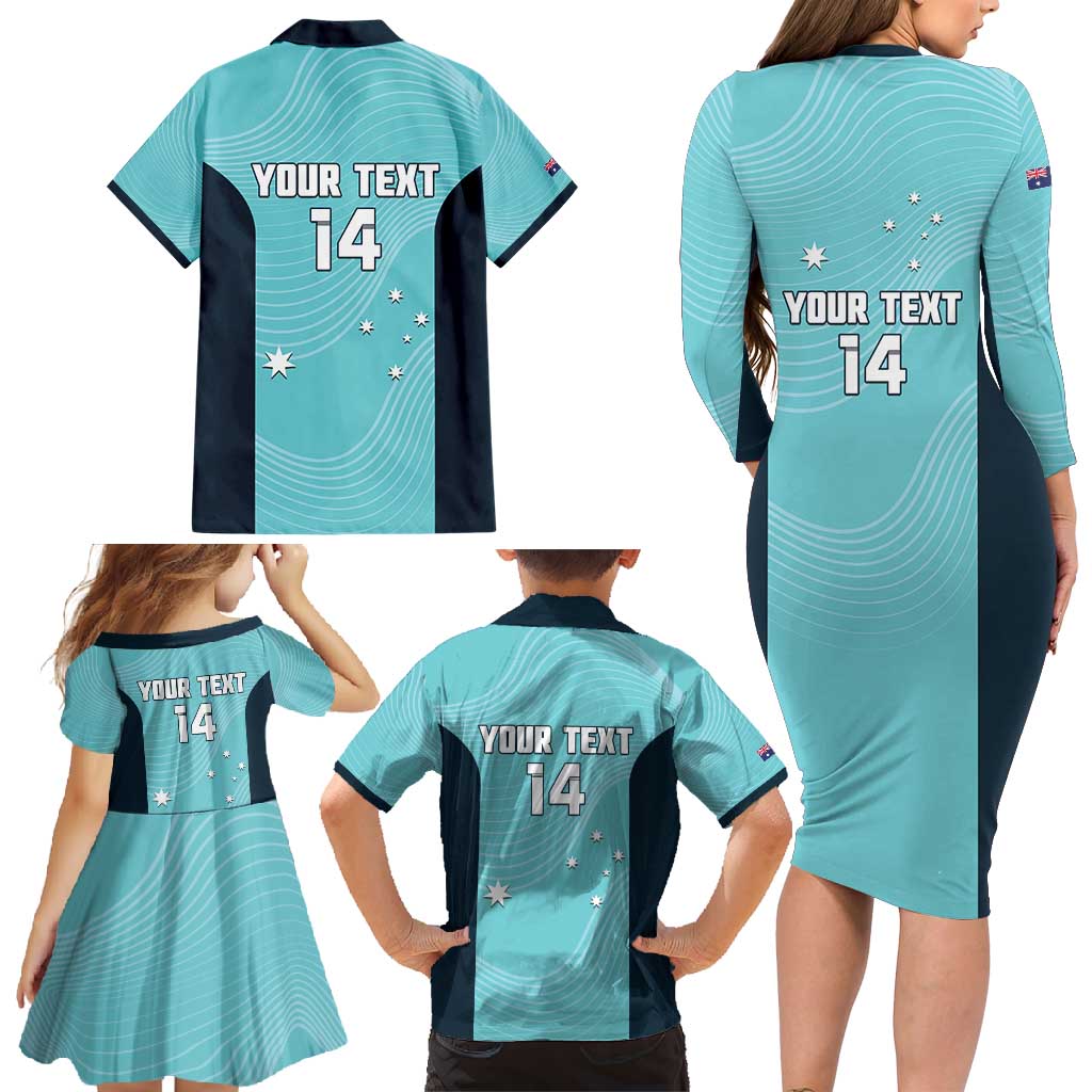 Custom Bowls Australia Family Matching Long Sleeve Bodycon Dress and Hawaiian Shirt Teal Color Curve Sporty - Aussie Hoodie