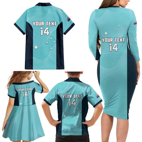 Custom Bowls Australia Family Matching Long Sleeve Bodycon Dress and Hawaiian Shirt Teal Color Curve Sporty - Aussie Hoodie