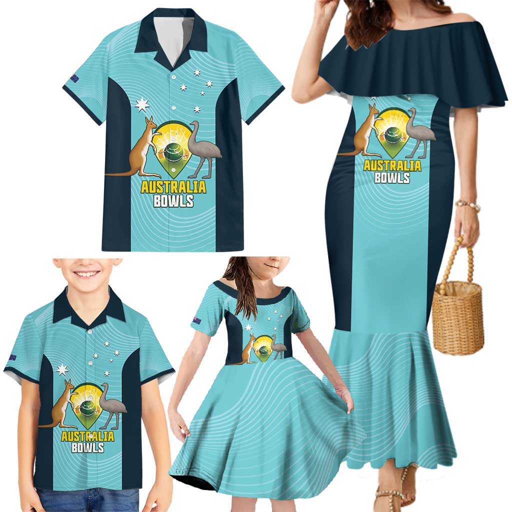 Custom Bowls Australia Family Matching Mermaid Dress and Hawaiian Shirt Teal Color Curve Sporty - Aussie Hoodie