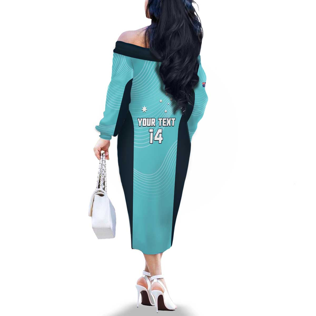Custom Bowls Australia Family Matching Off The Shoulder Long Sleeve Dress and Hawaiian Shirt Teal Color Curve Sporty - Aussie Hoodie