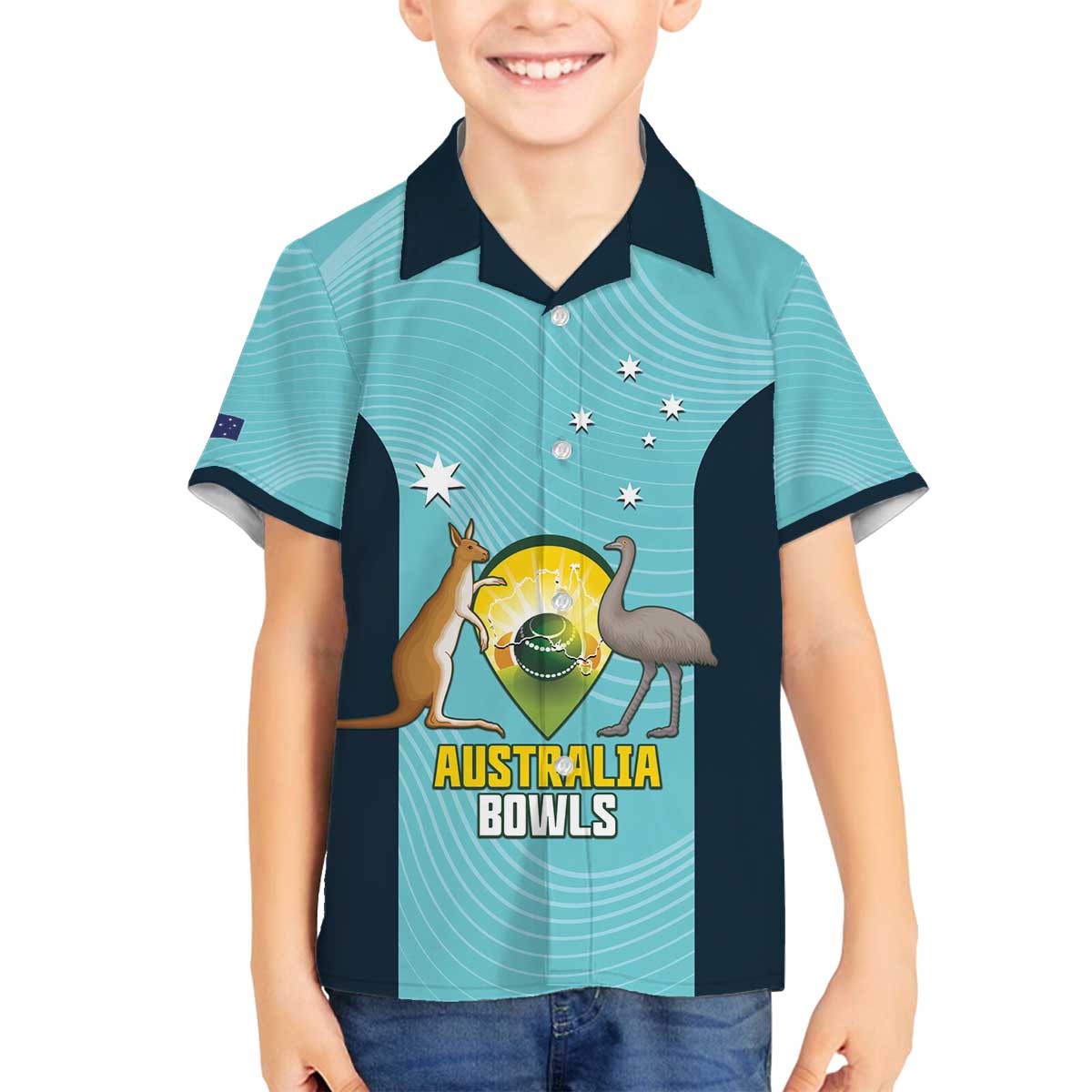 Custom Bowls Australia Family Matching Off The Shoulder Long Sleeve Dress and Hawaiian Shirt Teal Color Curve Sporty - Aussie Hoodie