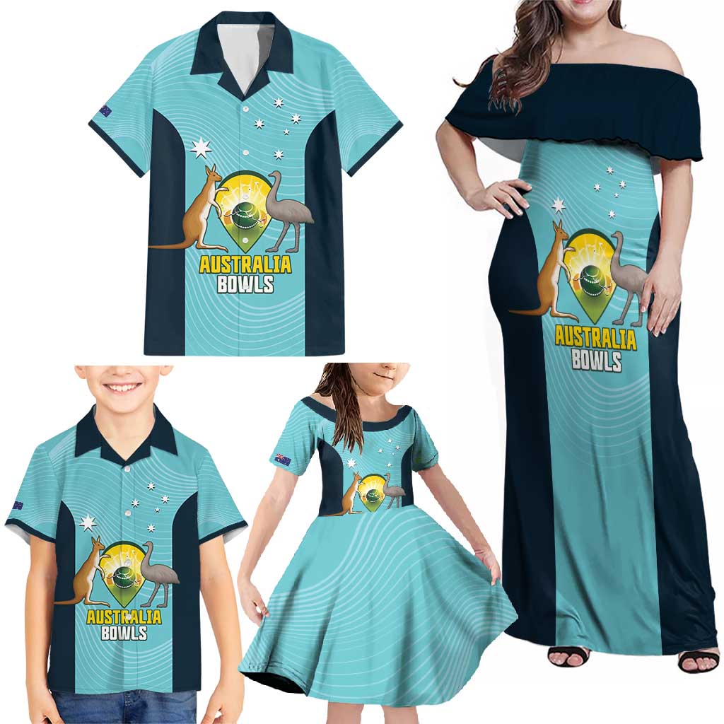 Custom Bowls Australia Family Matching Off Shoulder Maxi Dress and Hawaiian Shirt Teal Color Curve Sporty - Aussie Hoodie
