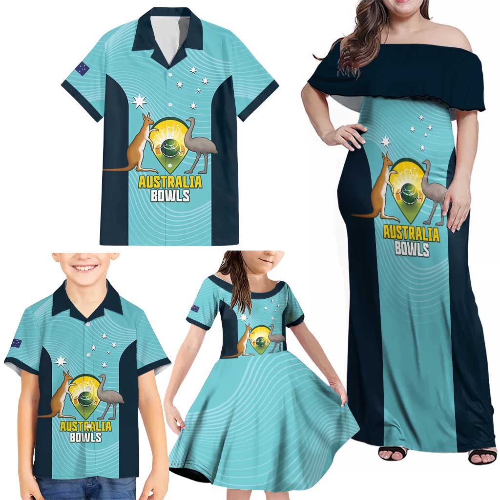 Custom Bowls Australia Family Matching Off Shoulder Maxi Dress and Hawaiian Shirt Teal Color Curve Sporty - Aussie Hoodie