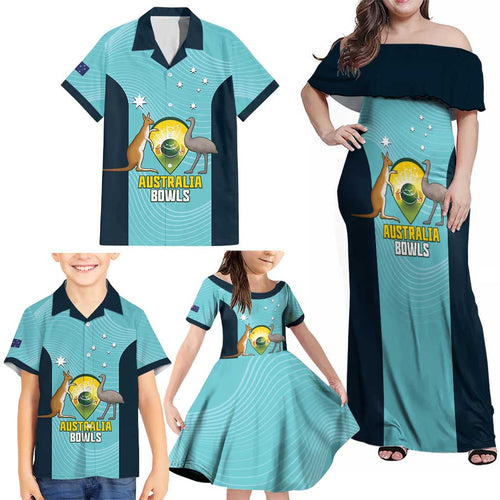 Custom Bowls Australia Family Matching Off Shoulder Maxi Dress and Hawaiian Shirt Teal Color Curve Sporty - Aussie Hoodie