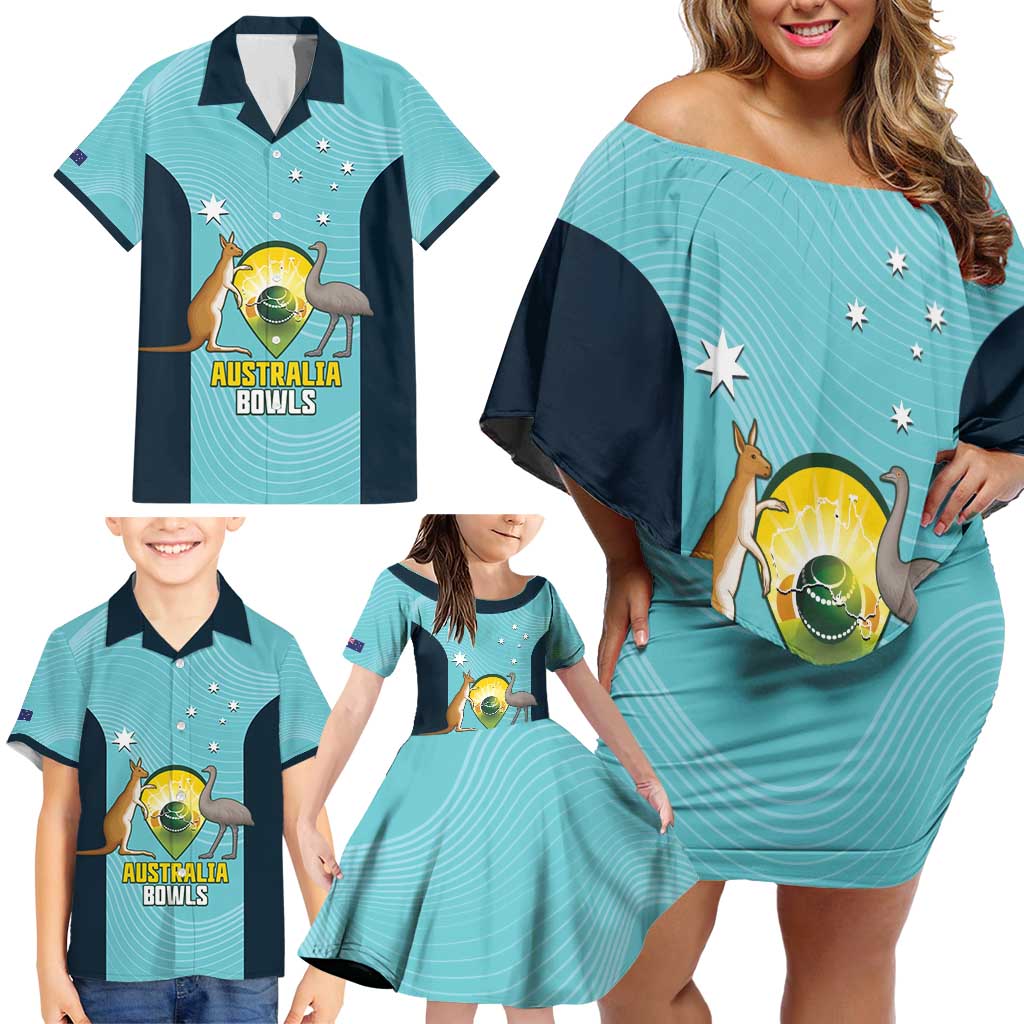 Custom Bowls Australia Family Matching Off Shoulder Short Dress and Hawaiian Shirt Teal Color Curve Sporty - Aussie Hoodie