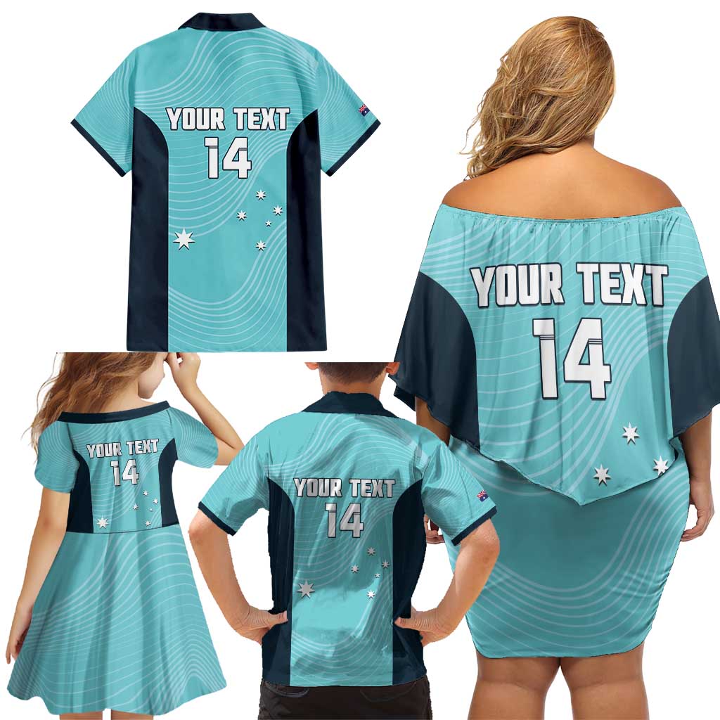 Custom Bowls Australia Family Matching Off Shoulder Short Dress and Hawaiian Shirt Teal Color Curve Sporty - Aussie Hoodie