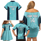 Custom Bowls Australia Family Matching Off Shoulder Short Dress and Hawaiian Shirt Teal Color Curve Sporty - Aussie Hoodie