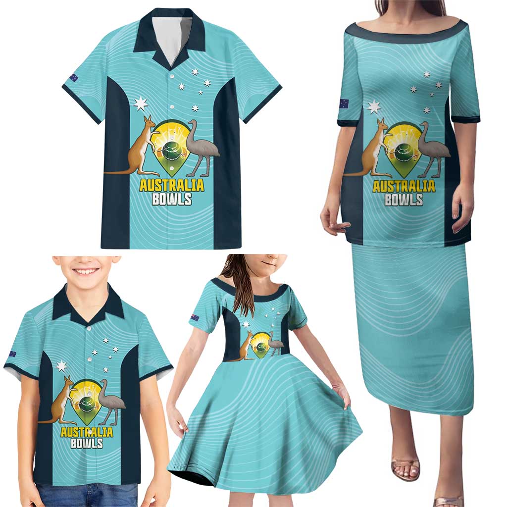 Custom Bowls Australia Family Matching Puletasi and Hawaiian Shirt Teal Color Curve Sporty - Aussie Hoodie
