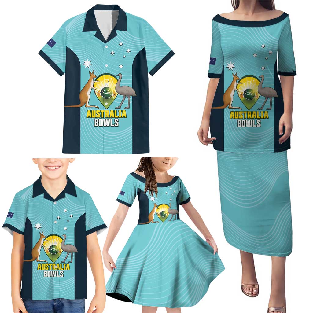 Custom Bowls Australia Family Matching Puletasi and Hawaiian Shirt Teal Color Curve Sporty - Aussie Hoodie
