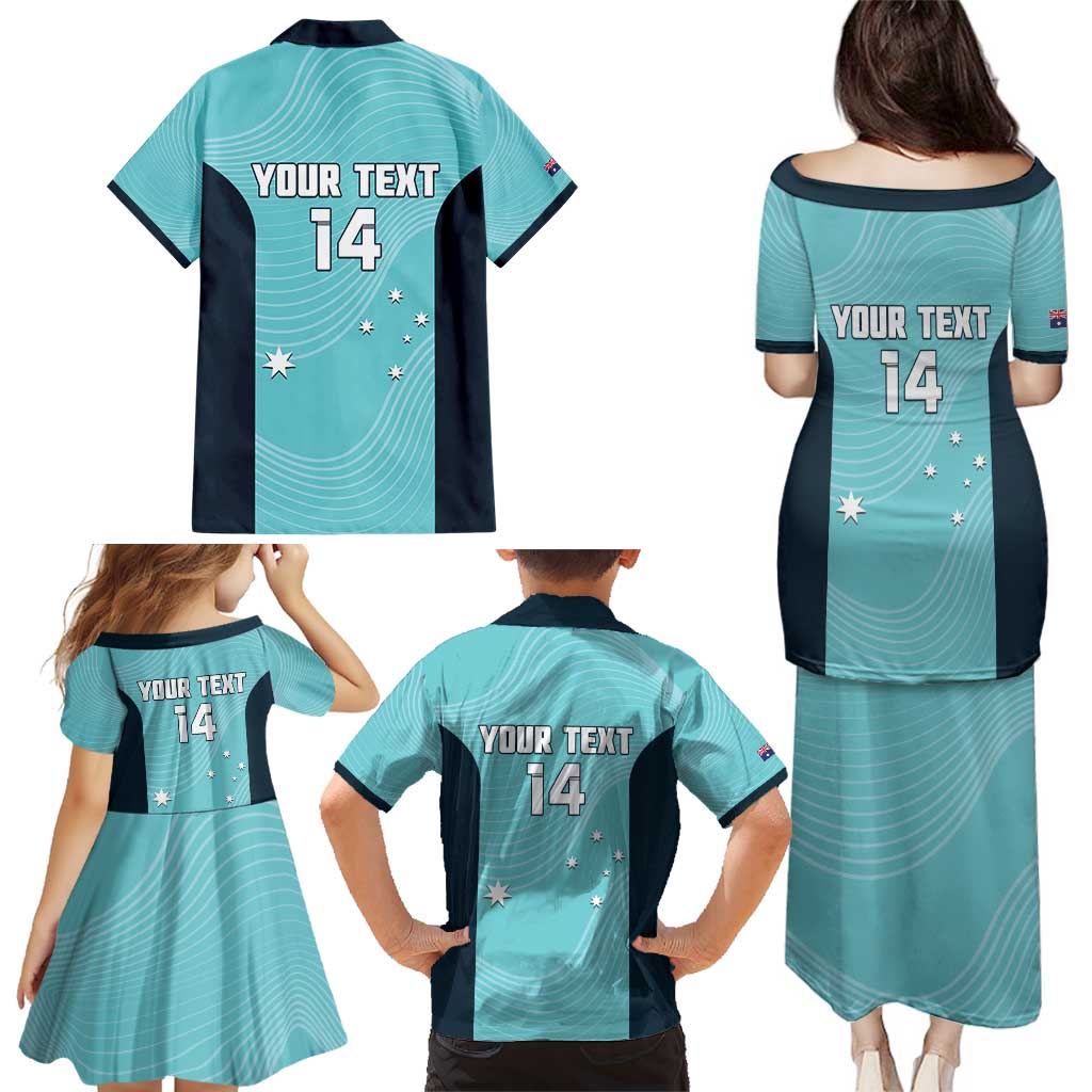 Custom Bowls Australia Family Matching Puletasi and Hawaiian Shirt Teal Color Curve Sporty - Aussie Hoodie
