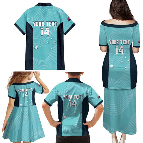 Custom Bowls Australia Family Matching Puletasi and Hawaiian Shirt Teal Color Curve Sporty - Aussie Hoodie