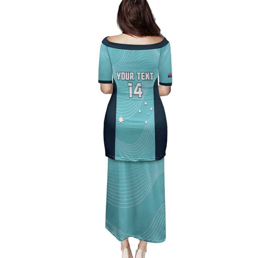 Custom Bowls Australia Family Matching Puletasi and Hawaiian Shirt Teal Color Curve Sporty - Aussie Hoodie