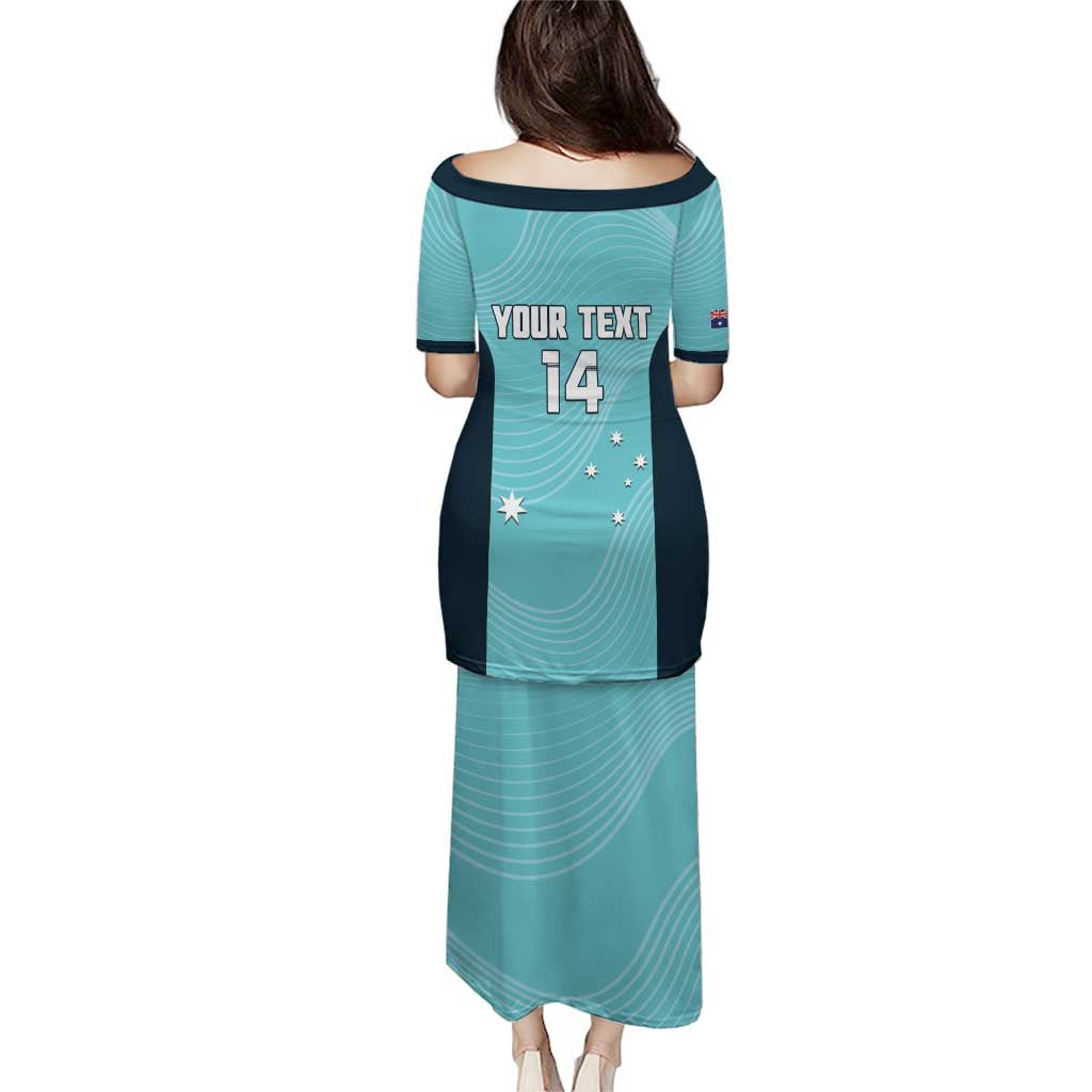 Custom Bowls Australia Family Matching Puletasi and Hawaiian Shirt Teal Color Curve Sporty - Aussie Hoodie