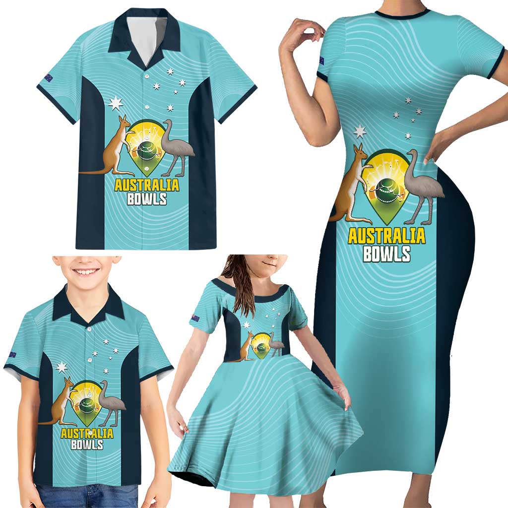 Custom Bowls Australia Family Matching Short Sleeve Bodycon Dress and Hawaiian Shirt Teal Color Curve Sporty - Aussie Hoodie