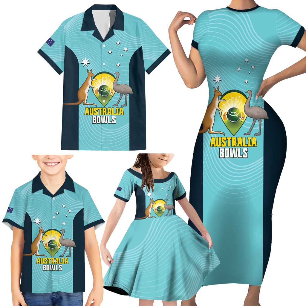 Custom Bowls Australia Family Matching Short Sleeve Bodycon Dress and Hawaiian Shirt Teal Color Curve Sporty - Aussie Hoodie
