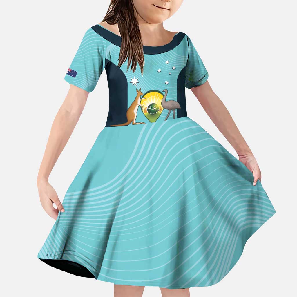 Custom Bowls Australia Family Matching Short Sleeve Bodycon Dress and Hawaiian Shirt Teal Color Curve Sporty - Aussie Hoodie