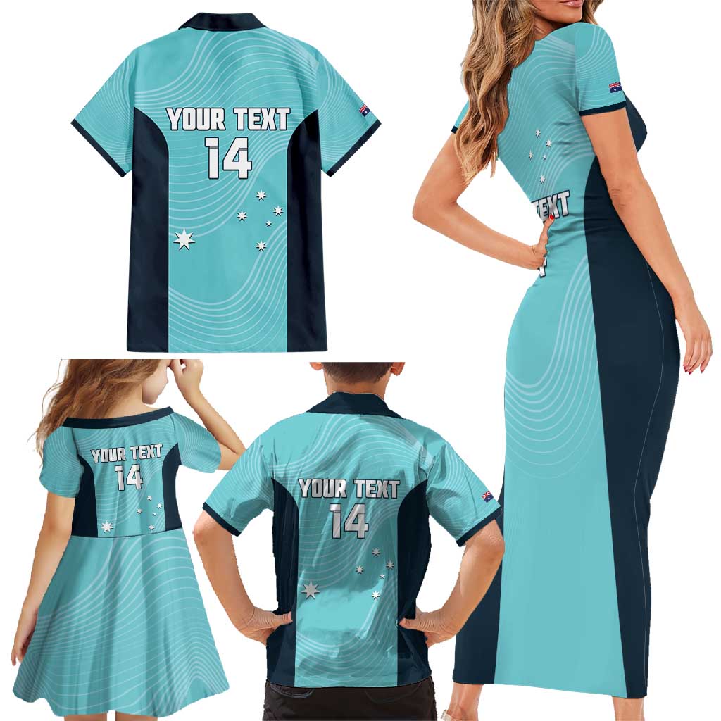 Custom Bowls Australia Family Matching Short Sleeve Bodycon Dress and Hawaiian Shirt Teal Color Curve Sporty - Aussie Hoodie
