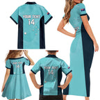Custom Bowls Australia Family Matching Short Sleeve Bodycon Dress and Hawaiian Shirt Teal Color Curve Sporty - Aussie Hoodie