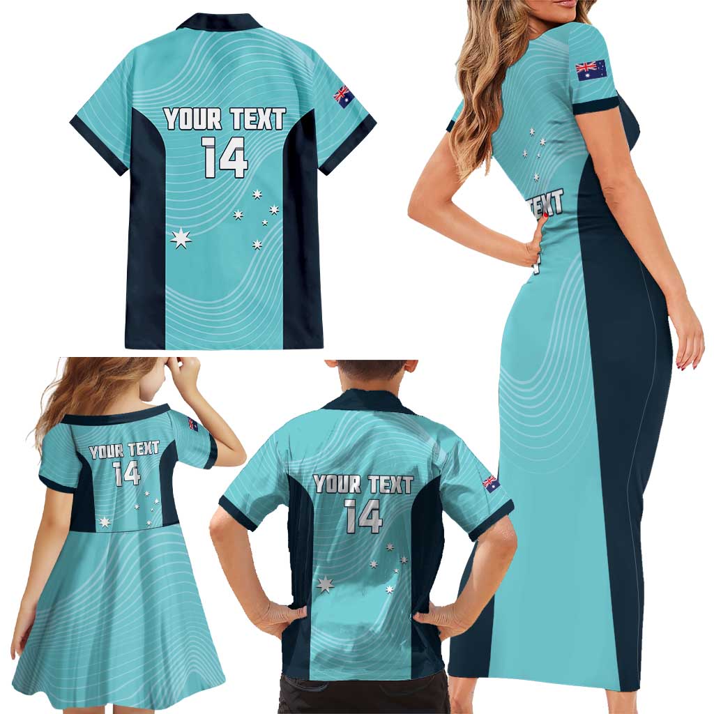 Custom Bowls Australia Family Matching Short Sleeve Bodycon Dress and Hawaiian Shirt Teal Color Curve Sporty - Aussie Hoodie