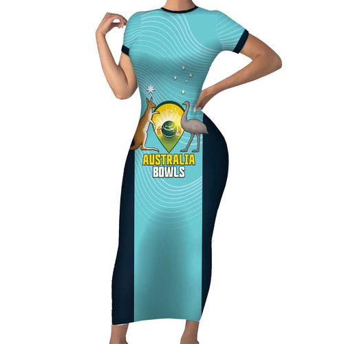 Custom Bowls Australia Family Matching Short Sleeve Bodycon Dress and Hawaiian Shirt Teal Color Curve Sporty - Aussie Hoodie