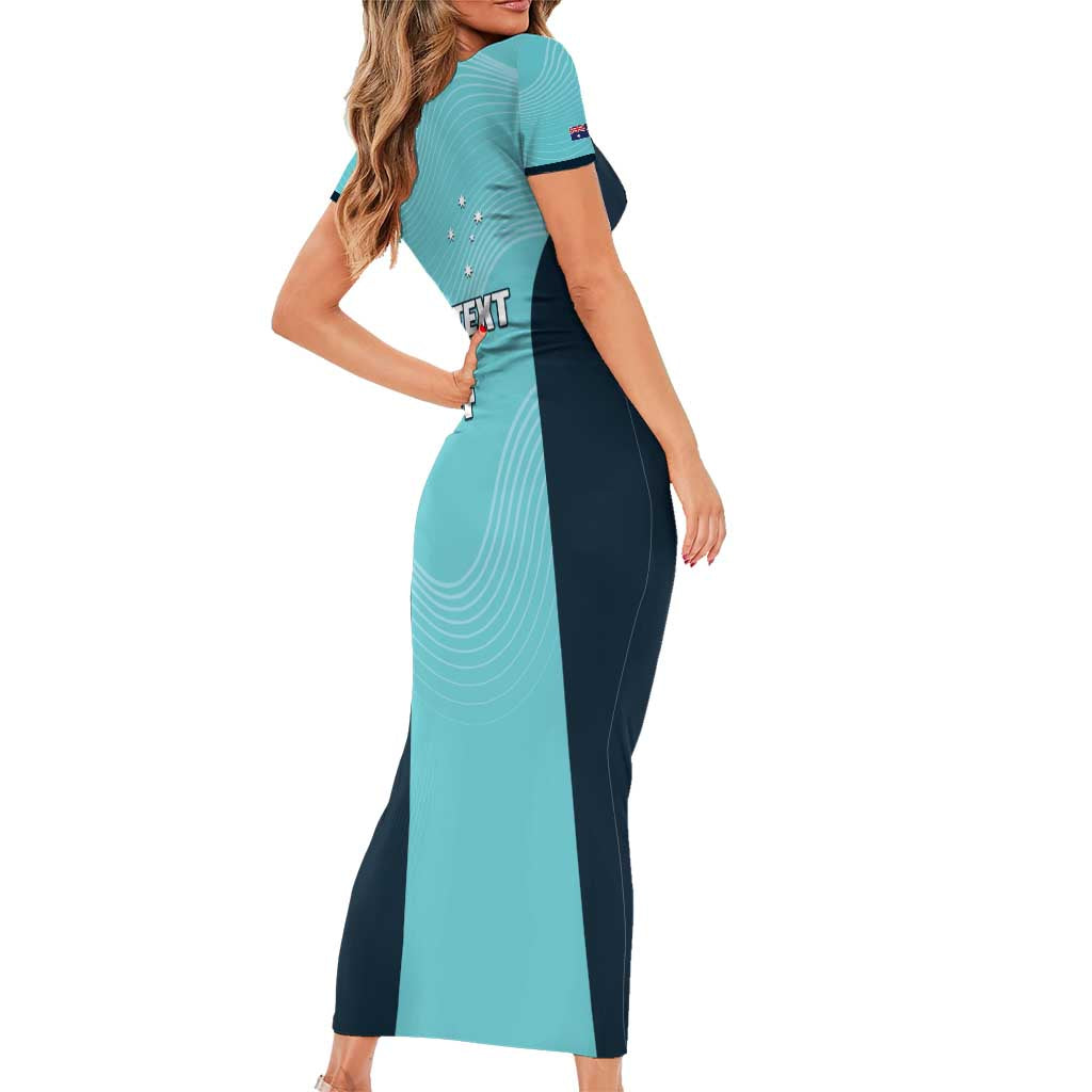 Custom Bowls Australia Family Matching Short Sleeve Bodycon Dress and Hawaiian Shirt Teal Color Curve Sporty - Aussie Hoodie