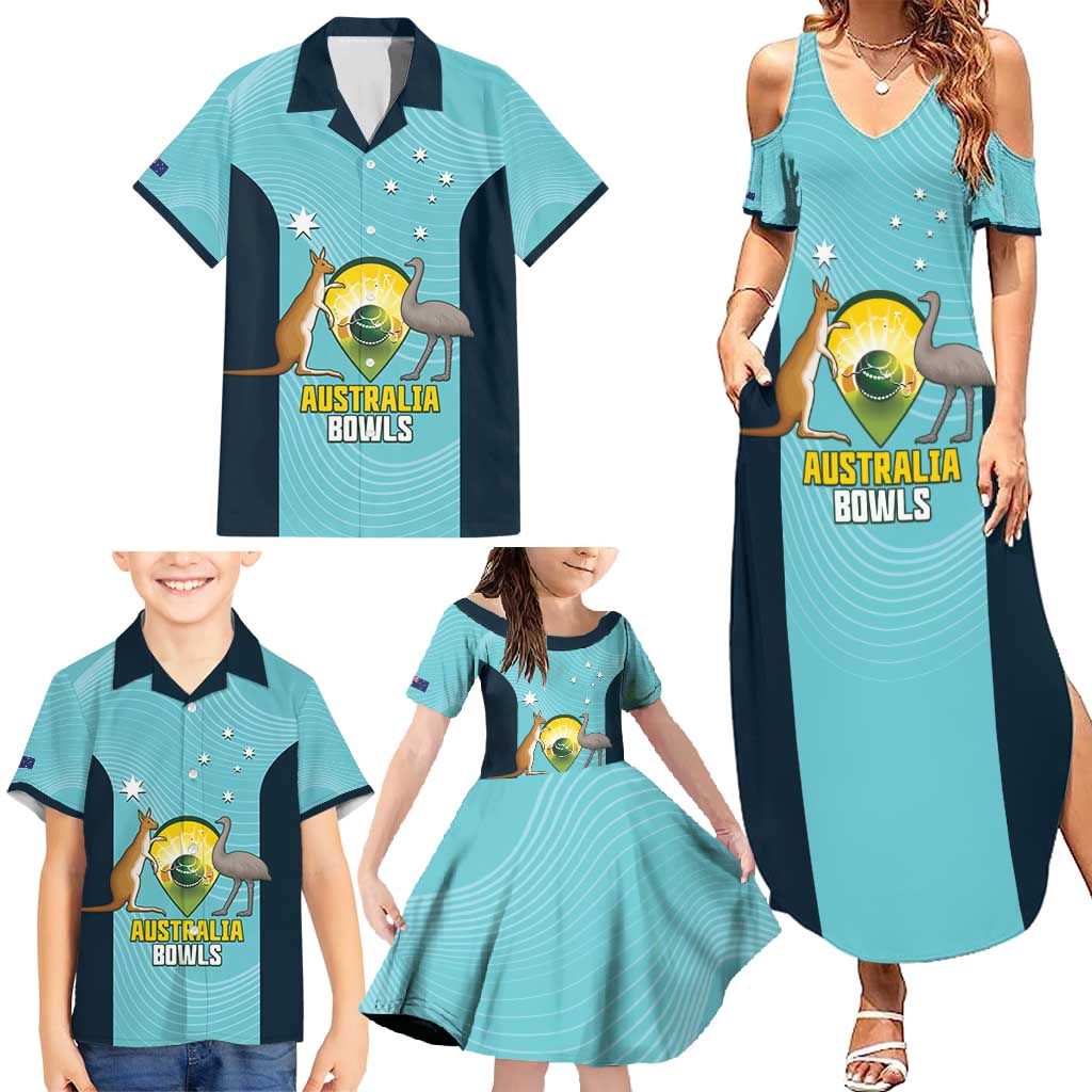 Custom Bowls Australia Family Matching Summer Maxi Dress and Hawaiian Shirt Teal Color Curve Sporty - Aussie Hoodie
