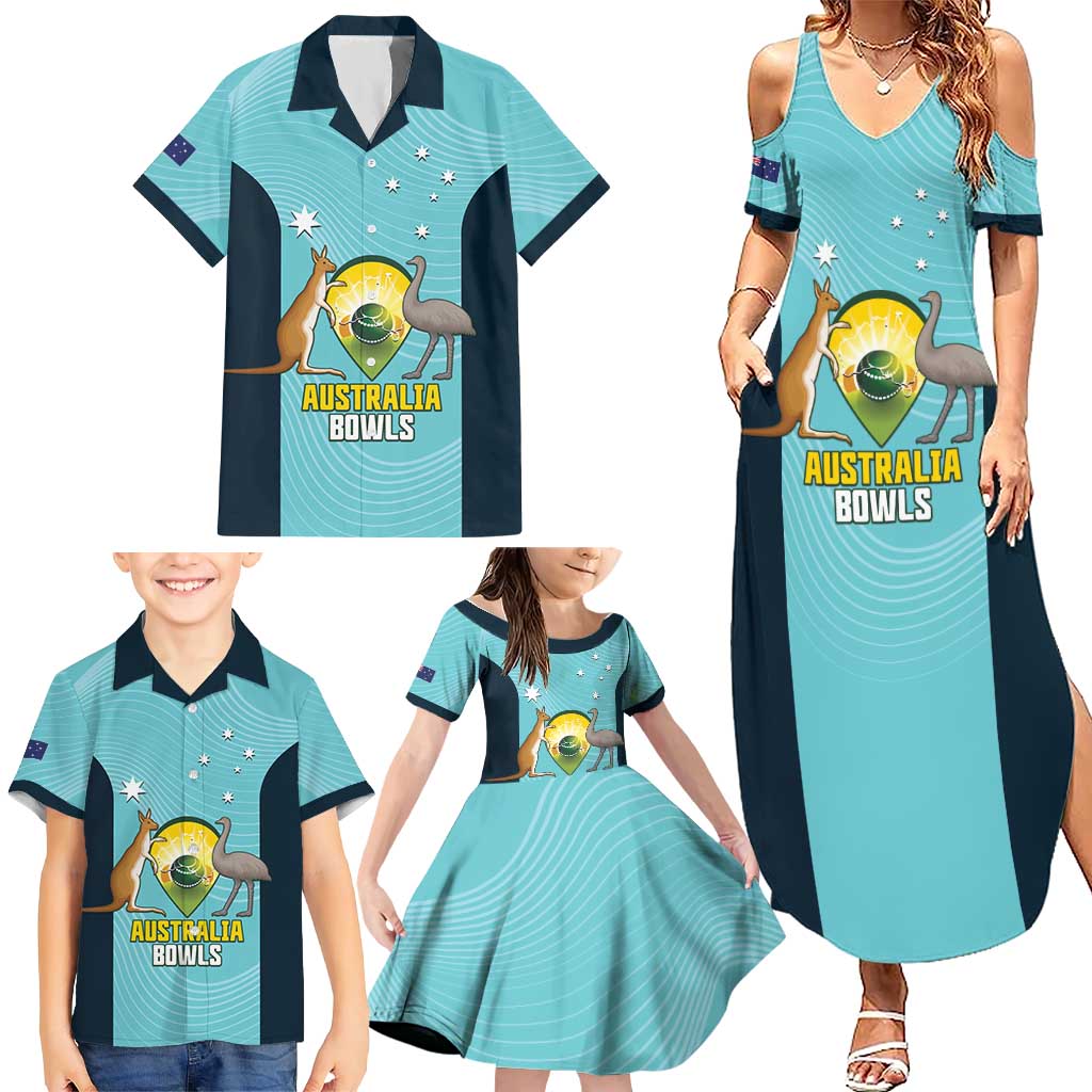 Custom Bowls Australia Family Matching Summer Maxi Dress and Hawaiian Shirt Teal Color Curve Sporty - Aussie Hoodie