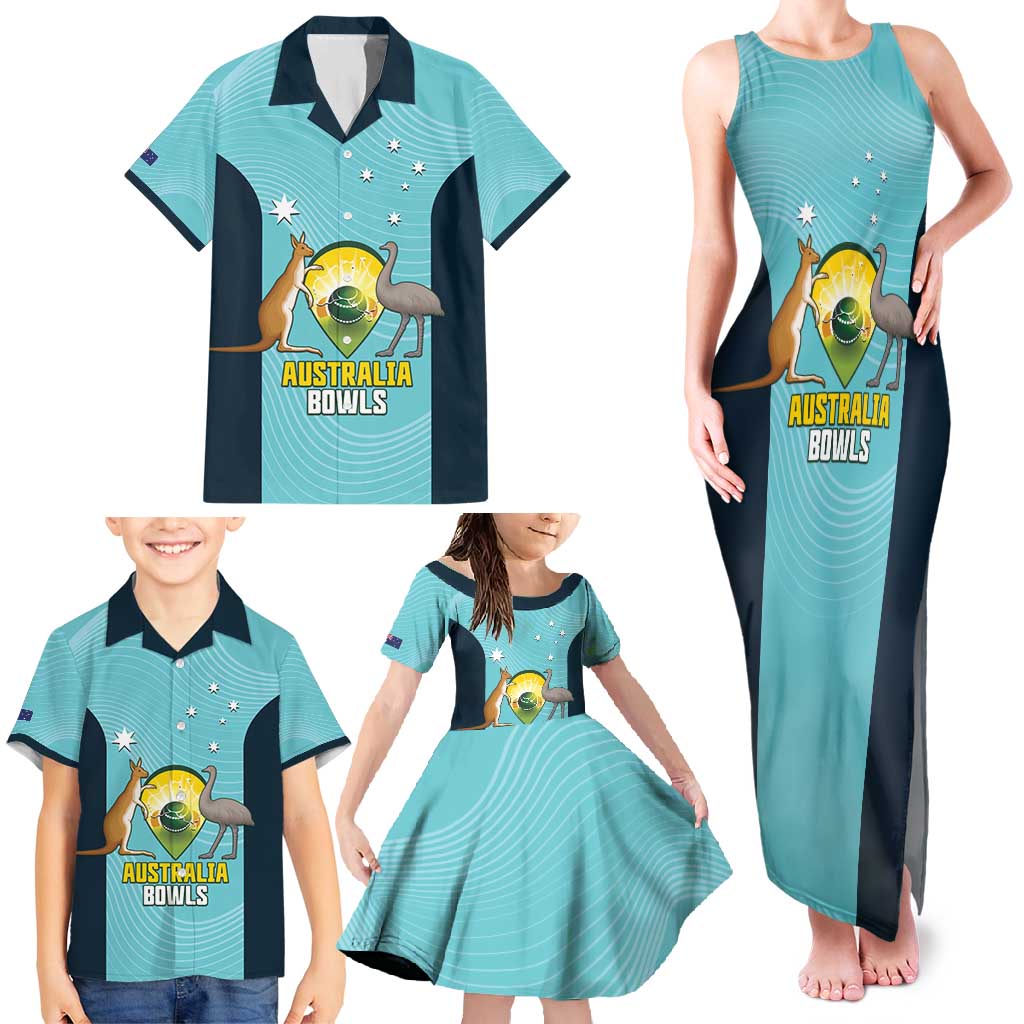 Custom Bowls Australia Family Matching Tank Maxi Dress and Hawaiian Shirt Teal Color Curve Sporty - Aussie Hoodie