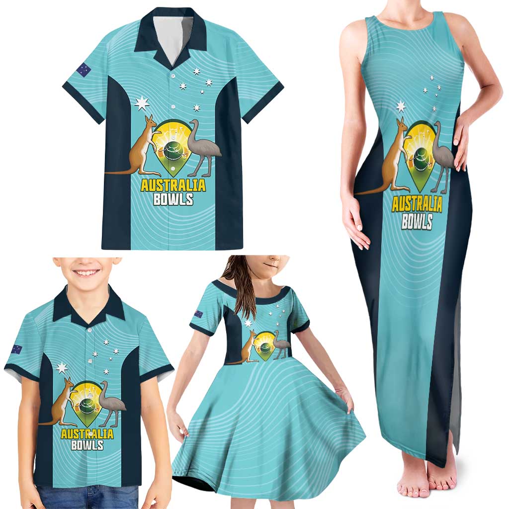 Custom Bowls Australia Family Matching Tank Maxi Dress and Hawaiian Shirt Teal Color Curve Sporty - Aussie Hoodie