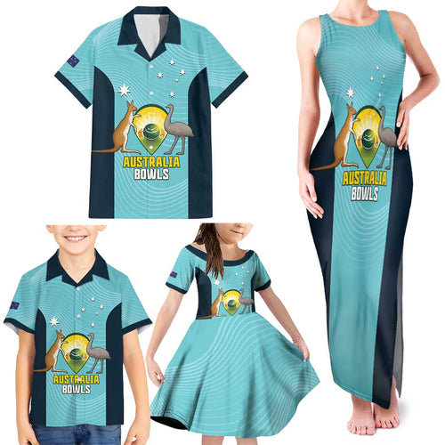 Custom Bowls Australia Family Matching Tank Maxi Dress and Hawaiian Shirt Teal Color Curve Sporty - Aussie Hoodie