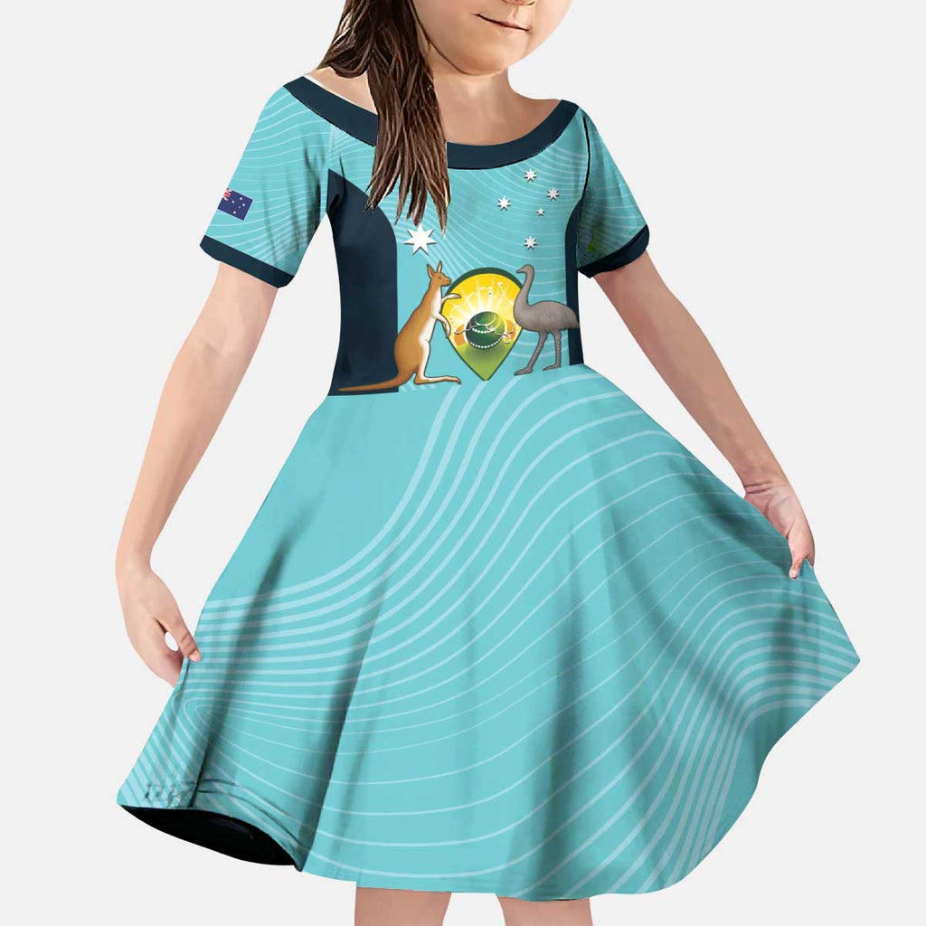 Custom Bowls Australia Kid Short Sleeve Dress Teal Color Curve Sporty - Aussie Hoodie