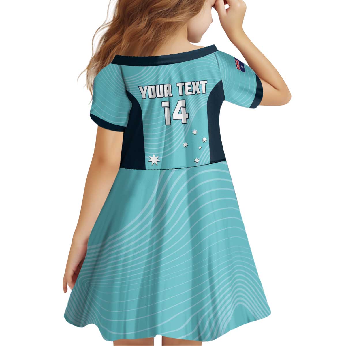 Custom Bowls Australia Kid Short Sleeve Dress Teal Color Curve Sporty - Aussie Hoodie