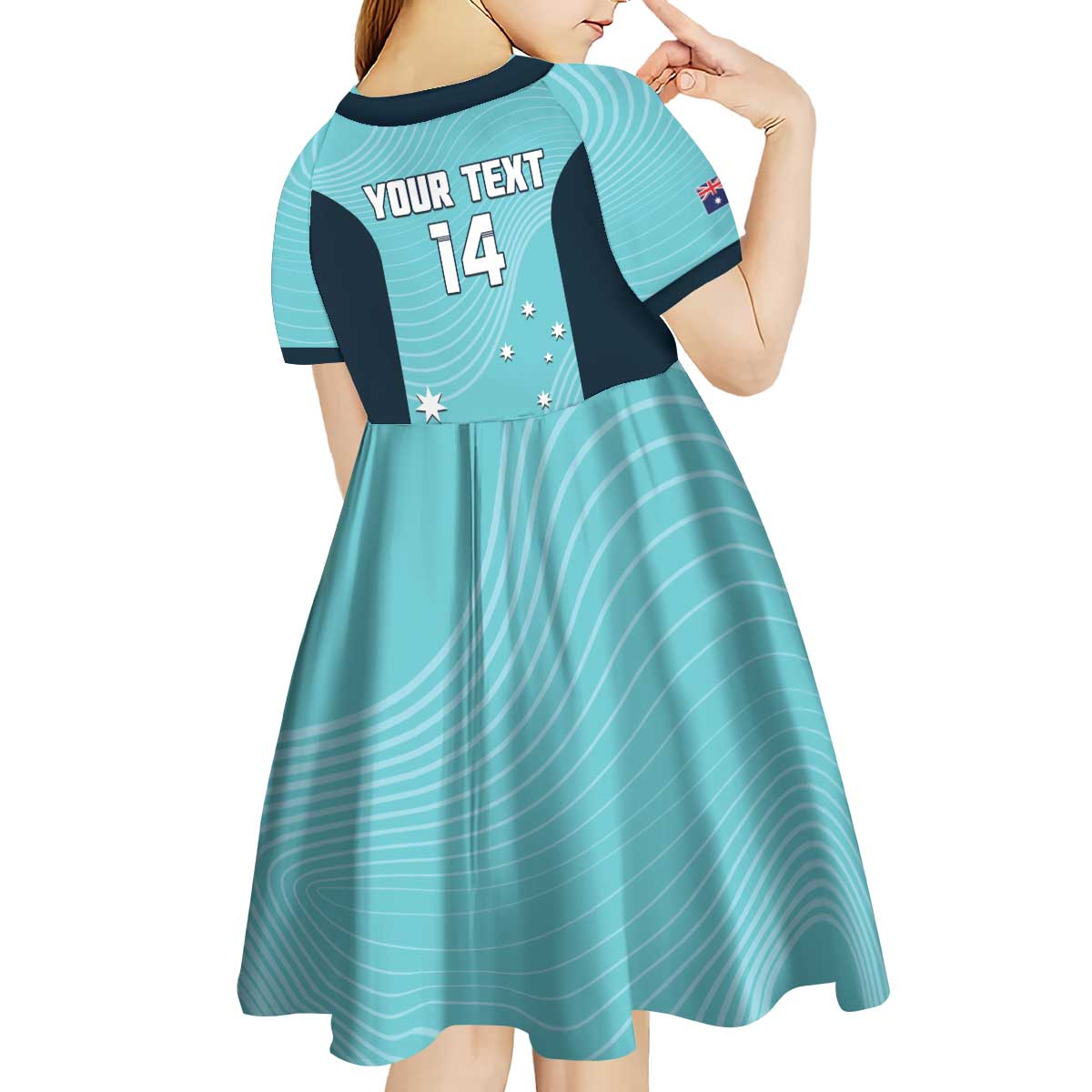 Custom Bowls Australia Kid Short Sleeve Dress Teal Color Curve Sporty - Aussie Hoodie