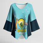 Custom Bowls Australia Kimono Sleeve Blouse Teal Color Curve Sporty - Aussie Hoodie