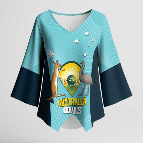 Custom Bowls Australia Kimono Sleeve Blouse Teal Color Curve Sporty - Aussie Hoodie