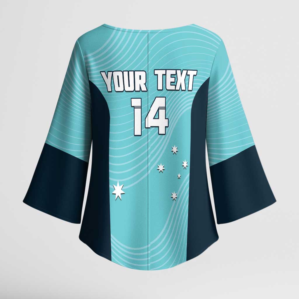 Custom Bowls Australia Kimono Sleeve Blouse Teal Color Curve Sporty - Aussie Hoodie