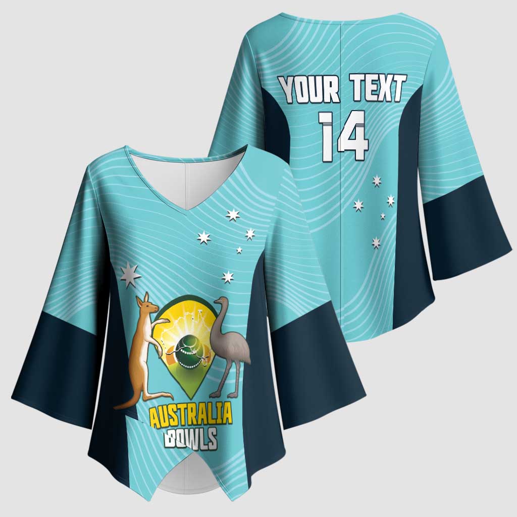 Custom Bowls Australia Kimono Sleeve Blouse Teal Color Curve Sporty - Aussie Hoodie