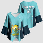 Custom Bowls Australia Kimono Sleeve Blouse Teal Color Curve Sporty - Aussie Hoodie