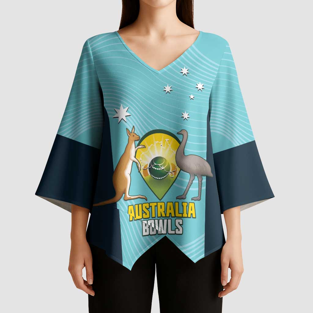 Custom Bowls Australia Kimono Sleeve Blouse Teal Color Curve Sporty - Aussie Hoodie