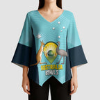 Custom Bowls Australia Kimono Sleeve Blouse Teal Color Curve Sporty - Aussie Hoodie