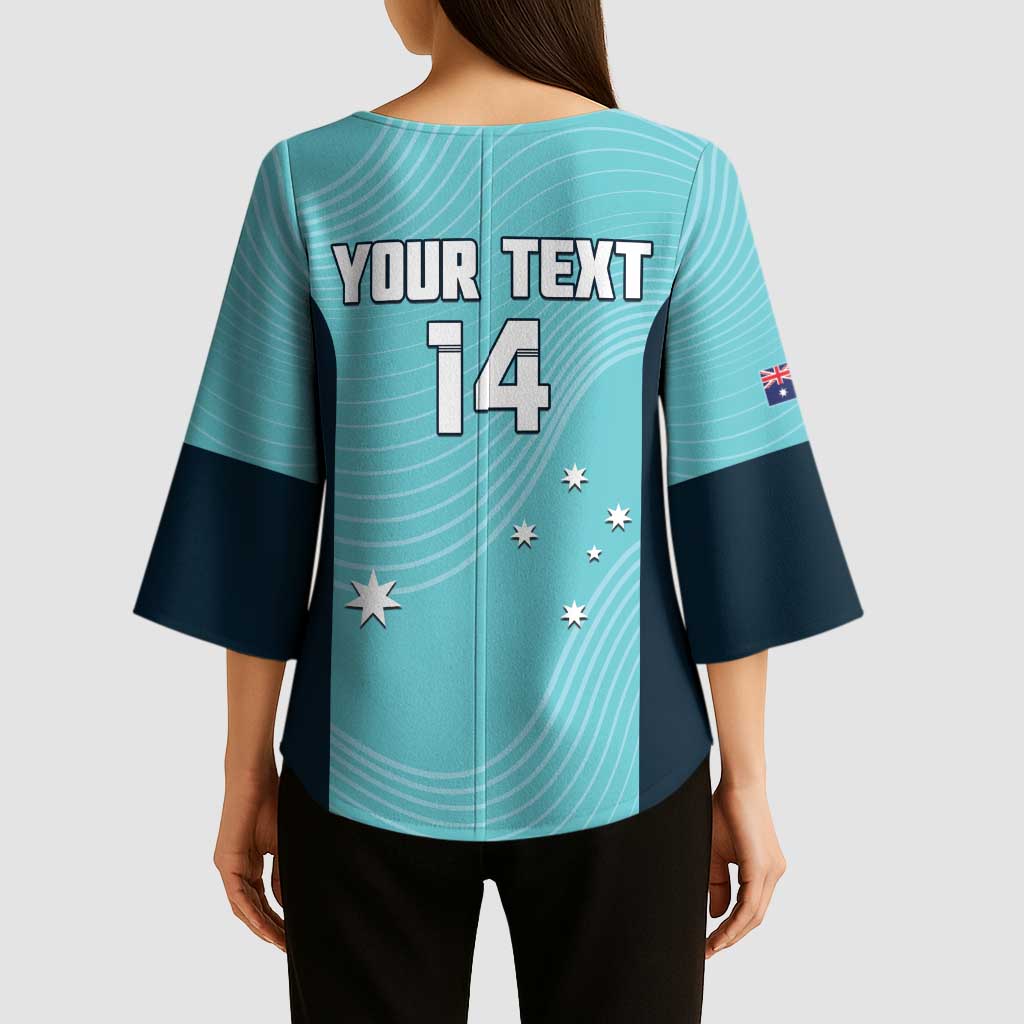 Custom Bowls Australia Kimono Sleeve Blouse Teal Color Curve Sporty - Aussie Hoodie