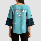 Custom Bowls Australia Kimono Sleeve Blouse Teal Color Curve Sporty - Aussie Hoodie